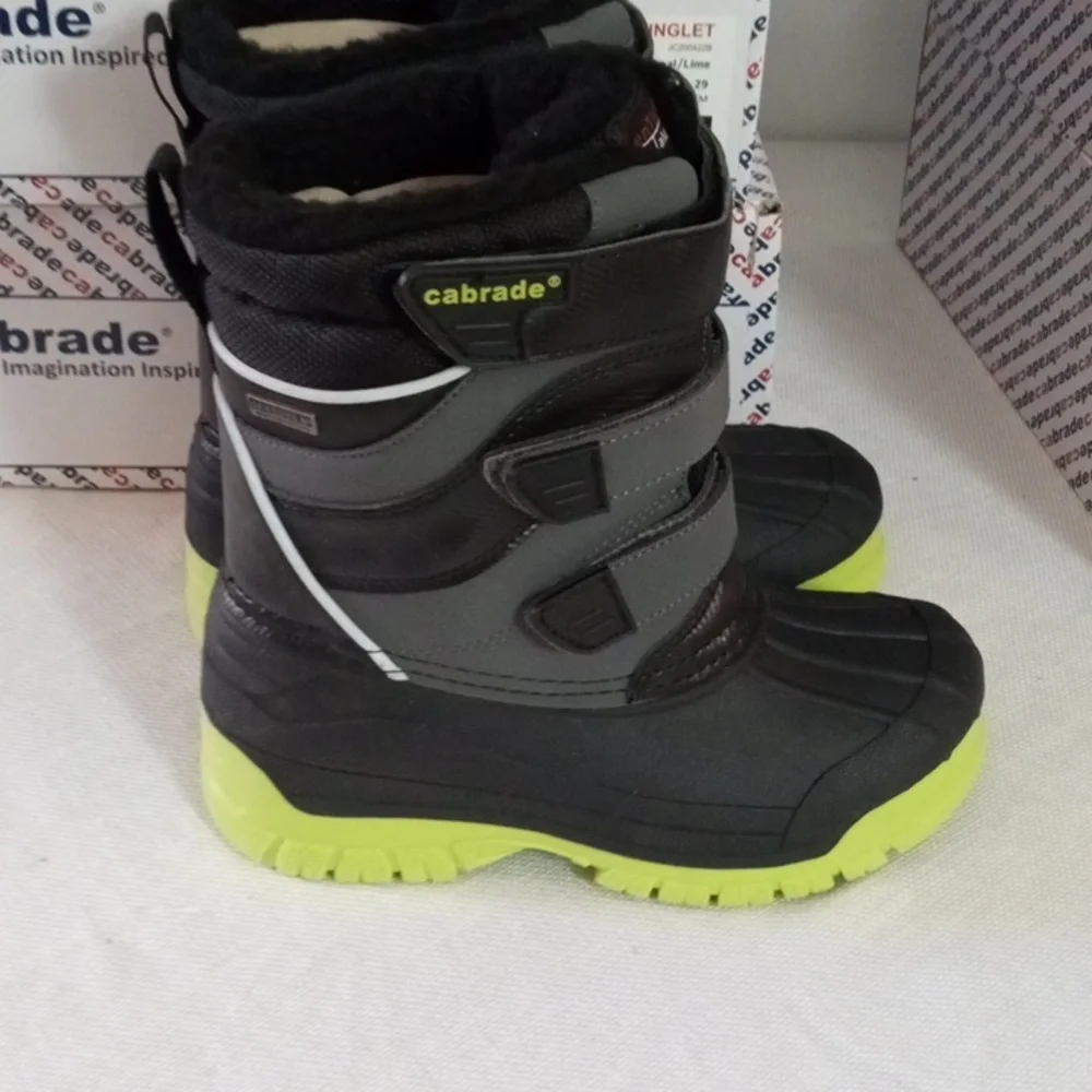 CABRADE Kinglet Boys,Black, Charcoal and Lime Kids  Winter Boots